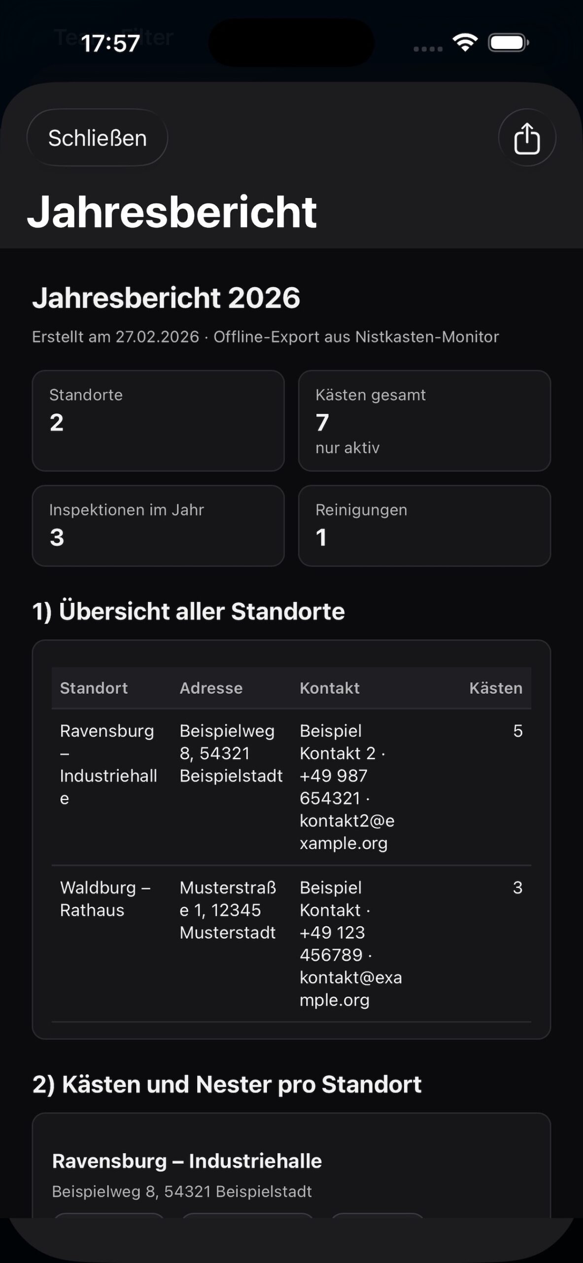 Jahresbericht des Nistkasten-Monitors auf dem iPhone